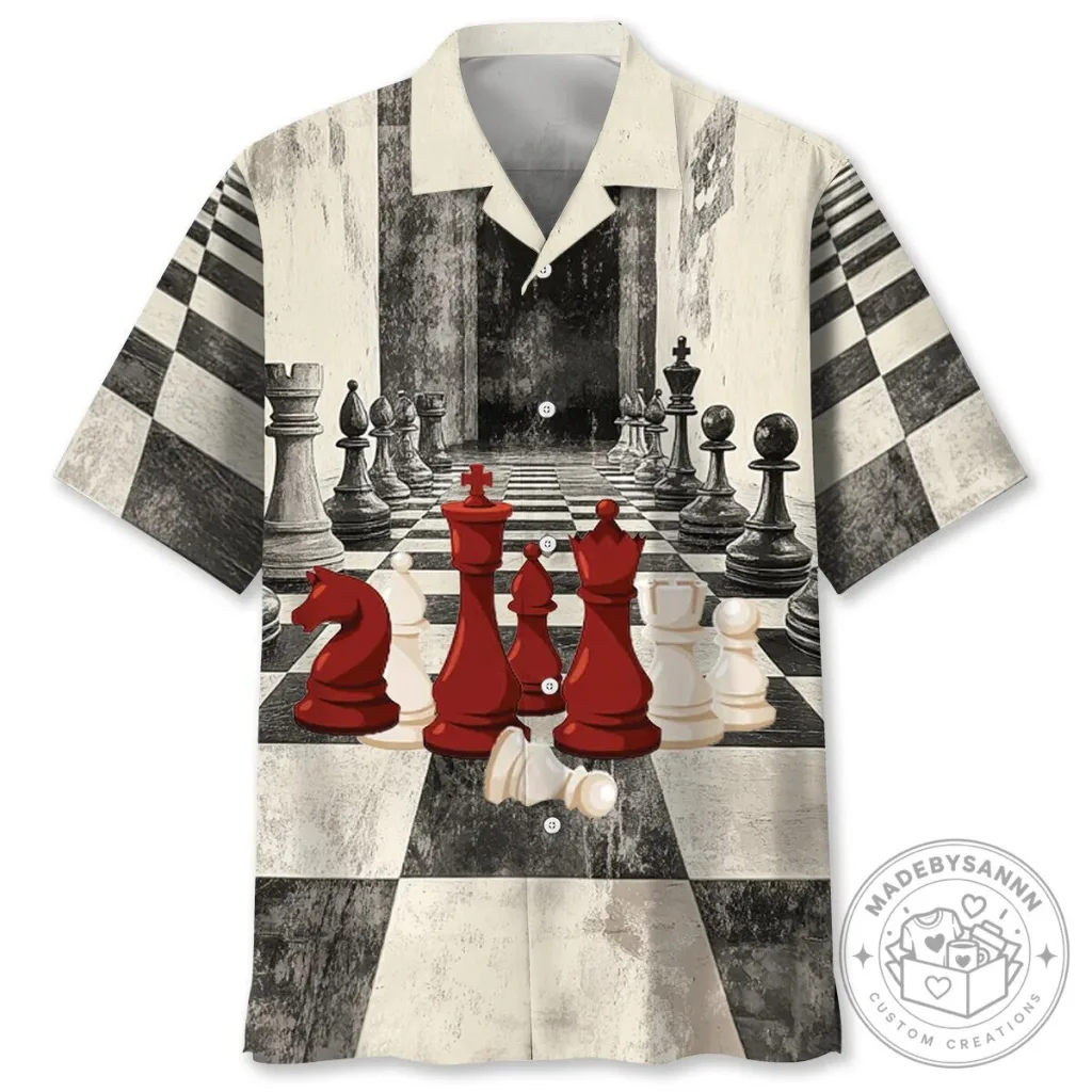 Chess Game Board Black and White Hawaiian Shirt