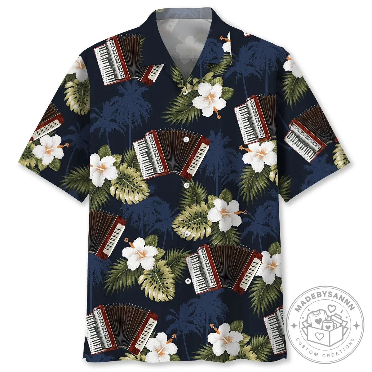 Accordion Hibiscus Tropical Palm Tree Hawaiian Shirt