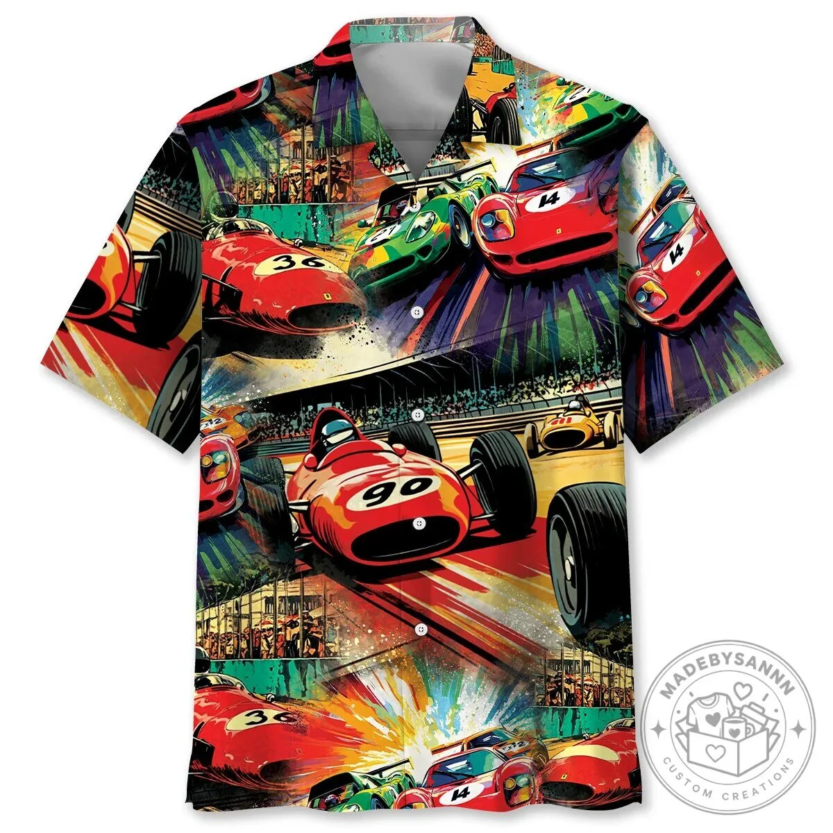 Vintage European Grand Prix Racing Car Comic Art Hawaiian Shirt
