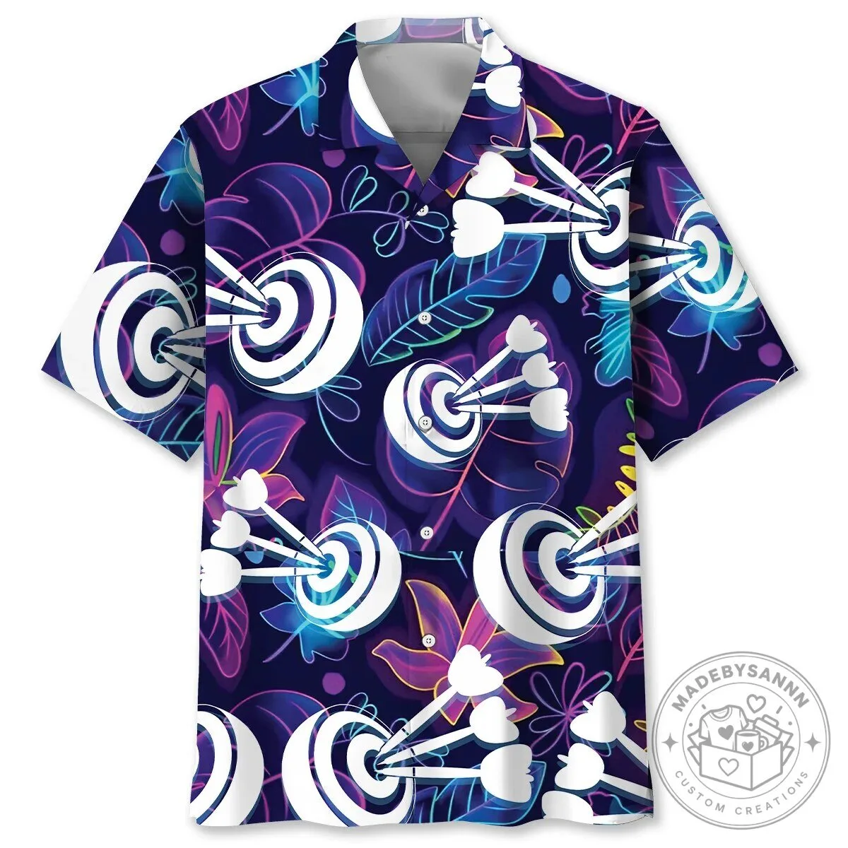 Neon Tropical Darts Game Night Hawaiian Shirt