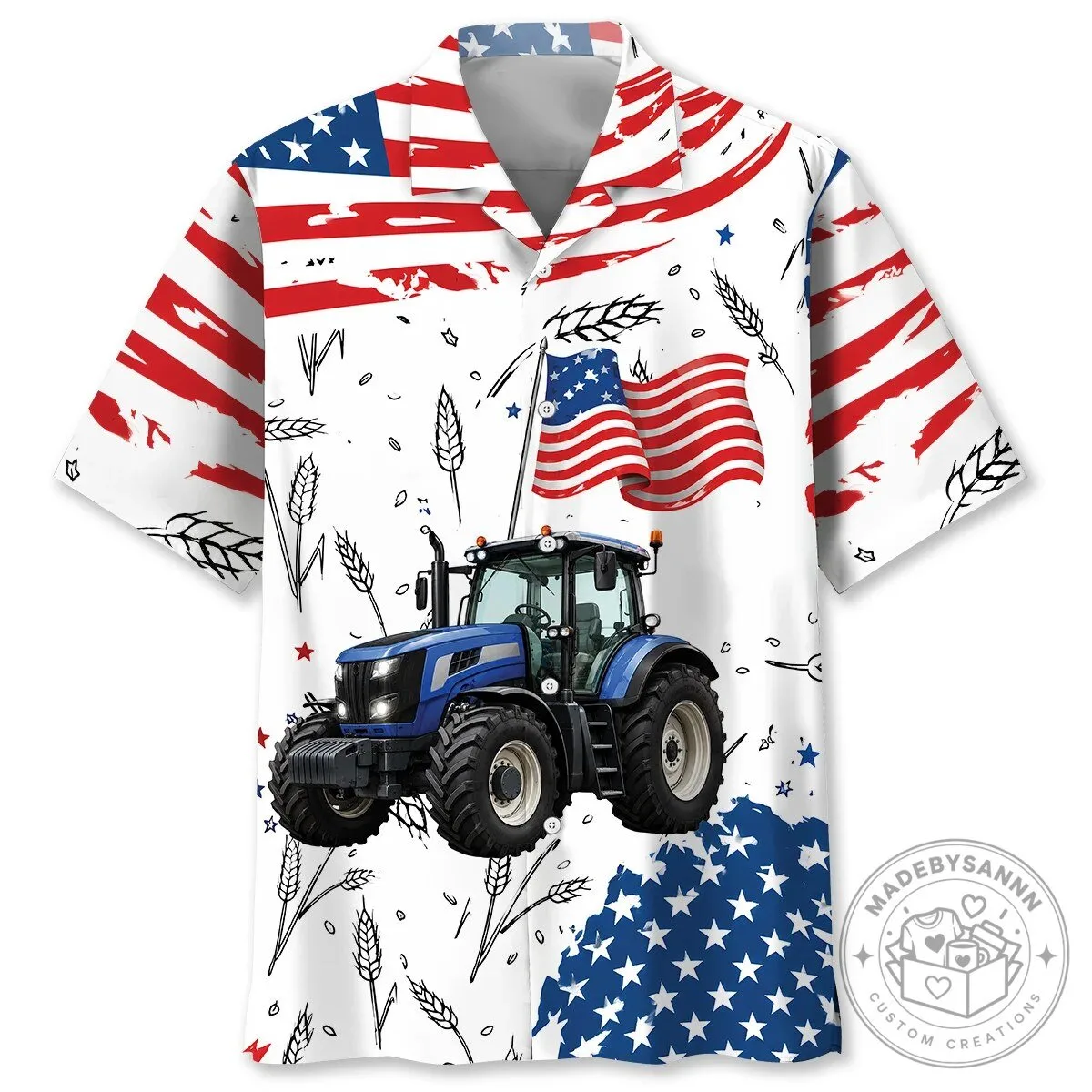 American Flag Tractor Farming Patriotic Hawaiian Shirt