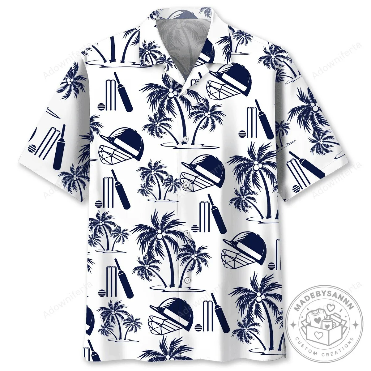 Cricket Sport Palm Tree White Hawaiian Shirt