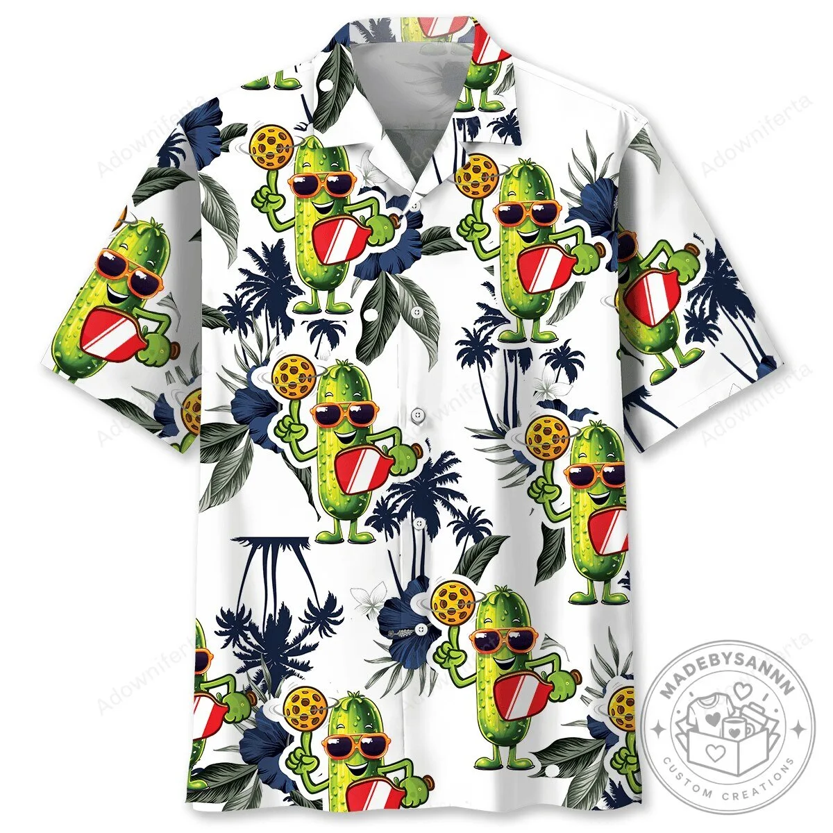Funny Pickleball Playing Pickle Tropical Hawaiian Shirt