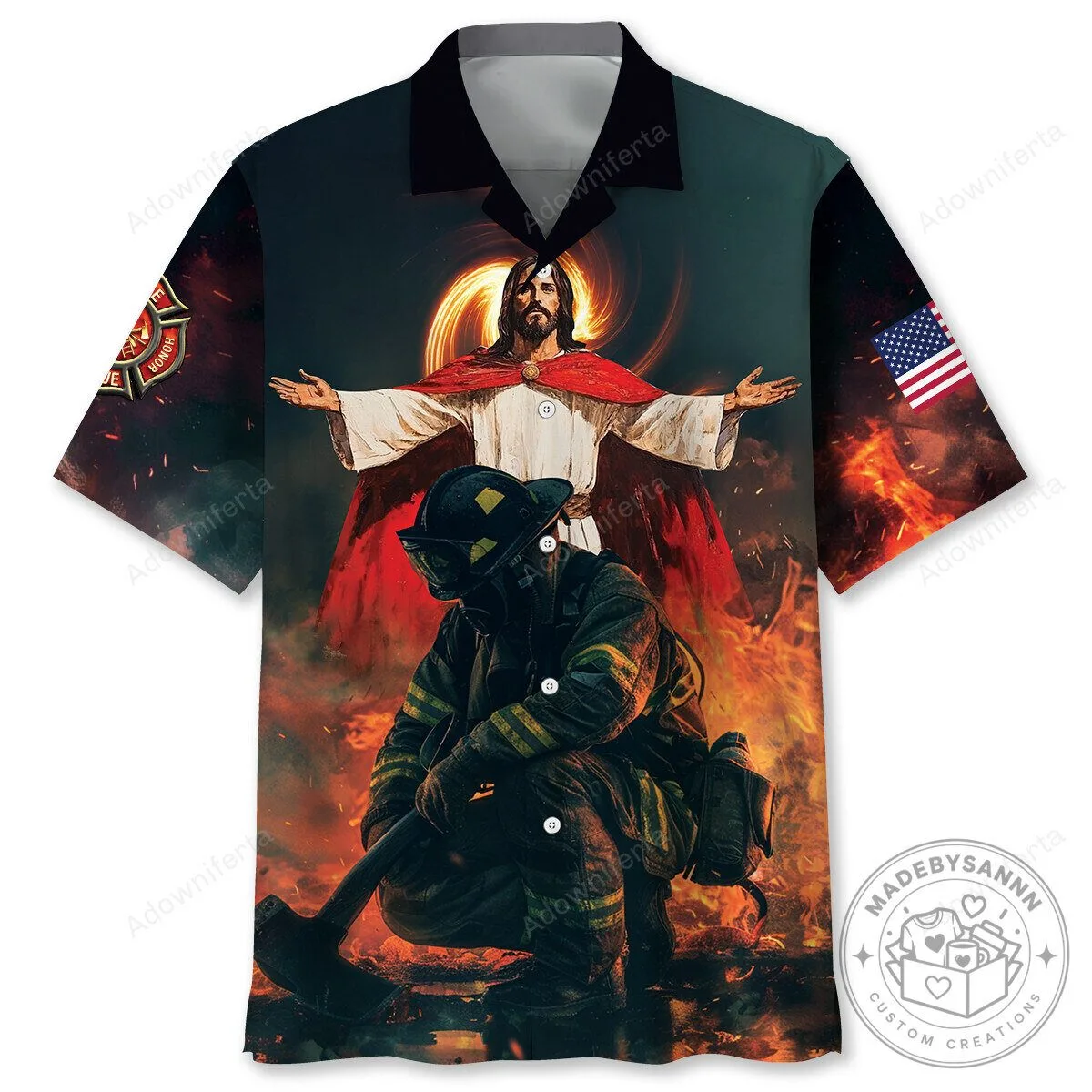 Jesus Christ Firefighter God Bless America Hawaiian Shirt