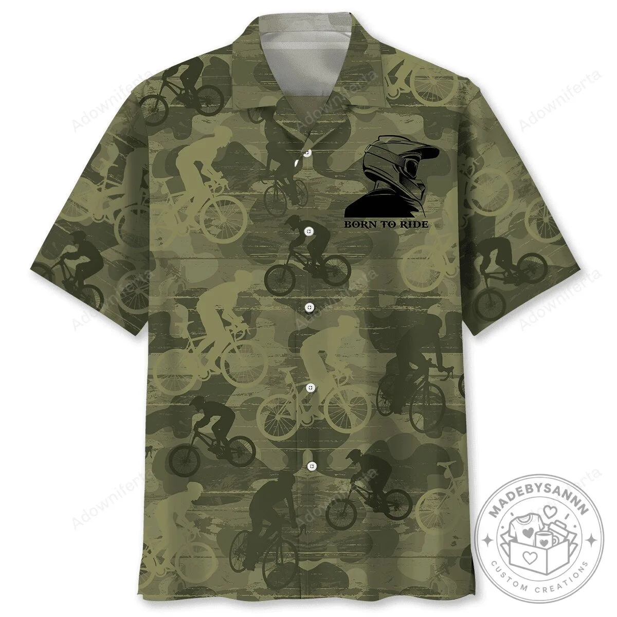 Born To Ride Mountain Biking Camouflage Pattern Men's Hawaiian Shirt