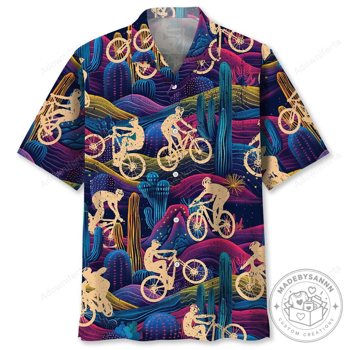 Mountain Biking Desert Landscape Neon Hawaiian Shirt