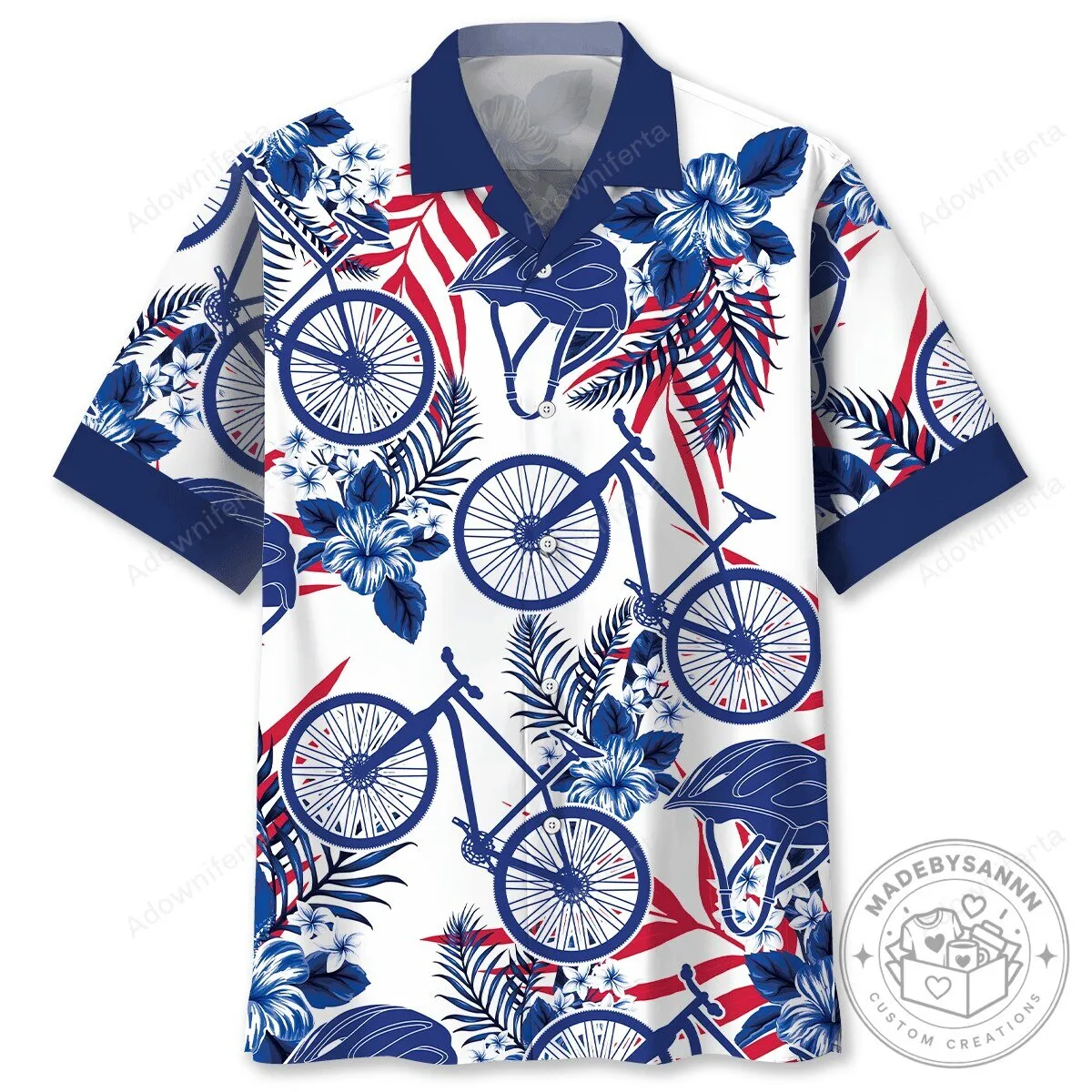 Mountain Bike Blue Hibiscus Pattern Hawaiian Shirt