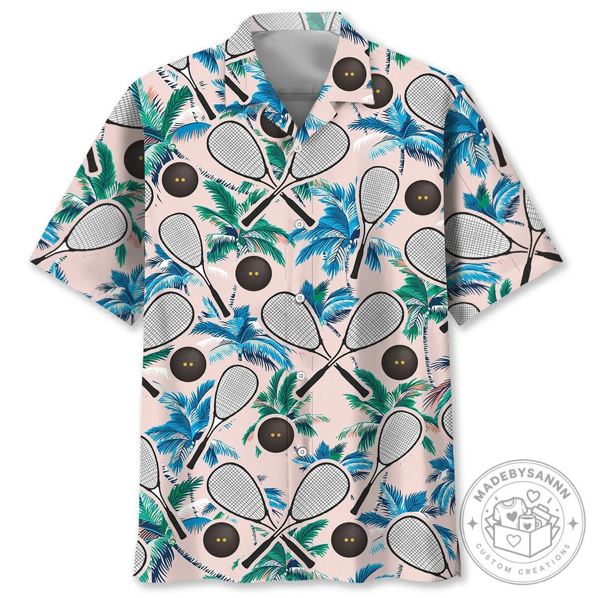 Squash Racquet Sport Tropical Palm Tree Pattern Hawaiian Shirt