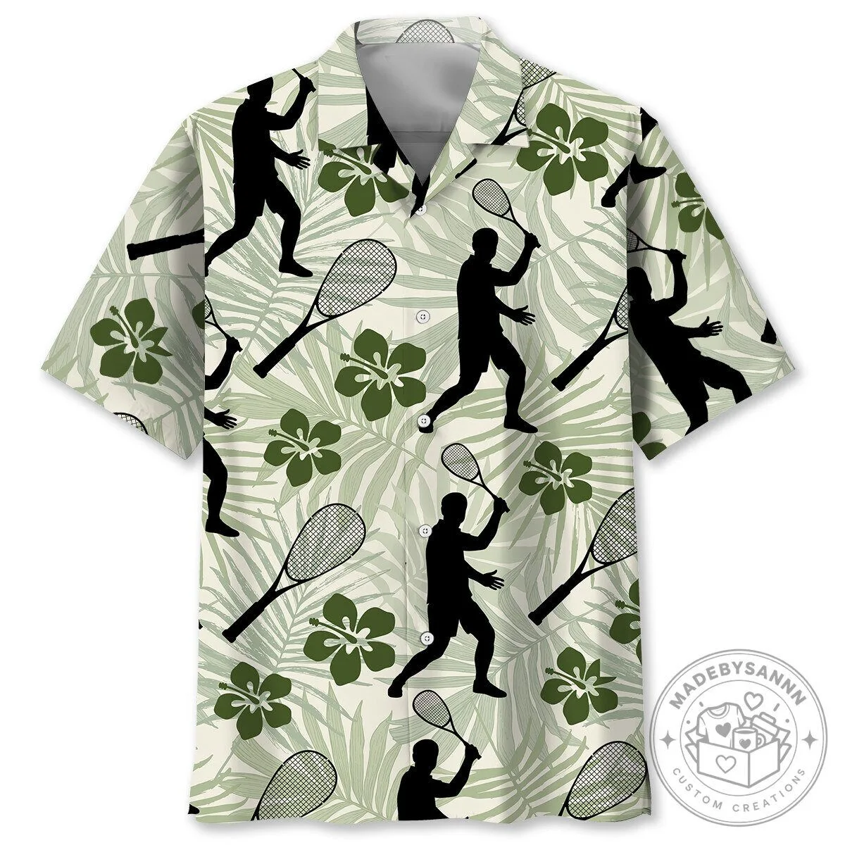 Squash Player Silhouette and Racket Tropical Hawaiian Shirt