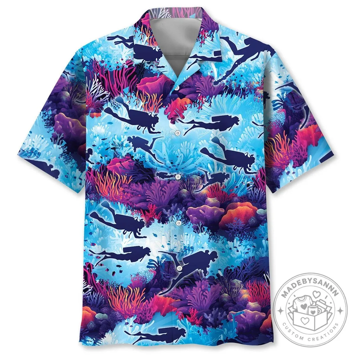 Scuba Diving Reef Explorer Underwater Coral Scene Hawaiian Shirt