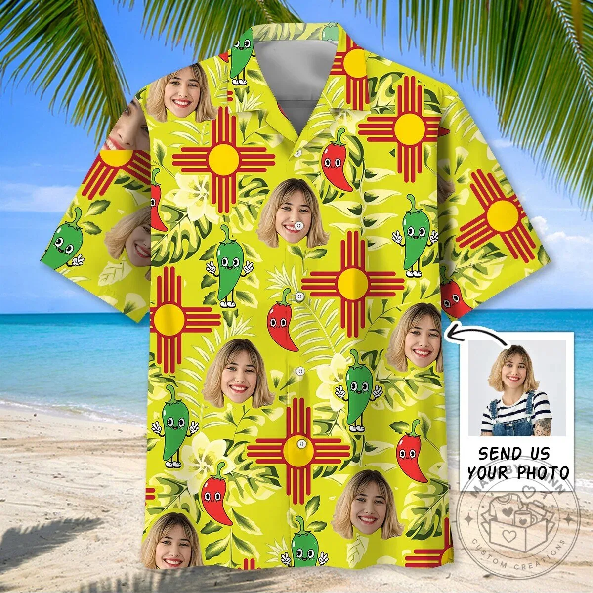 New Mexico State Flag Custom Face Hawaiian Shirt with Green and Red Chili Peppers
