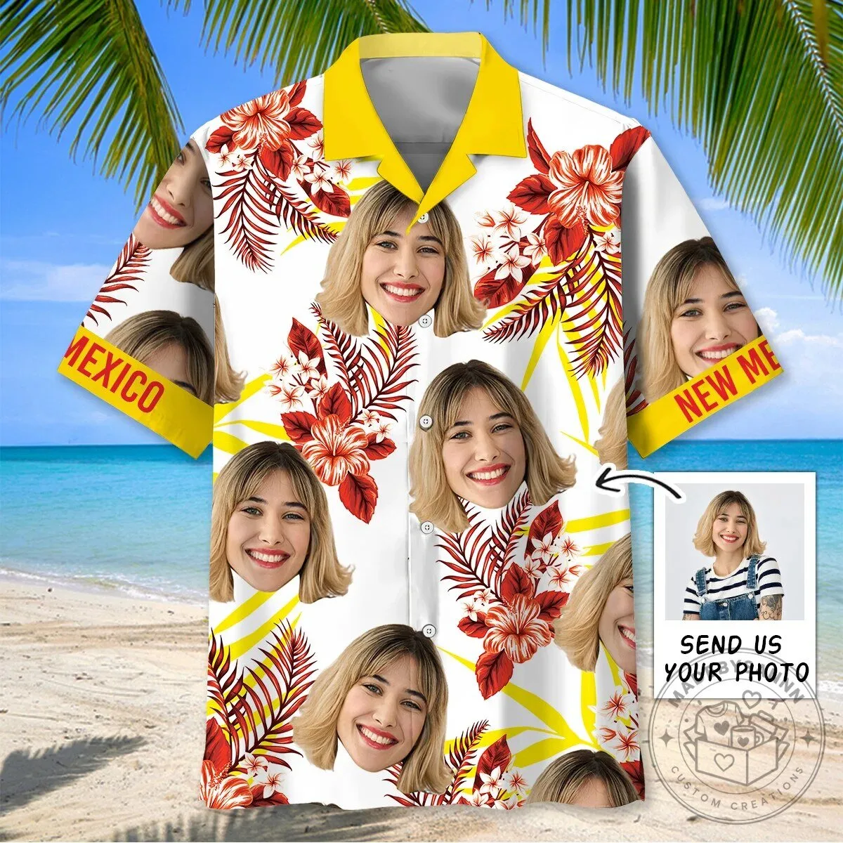 Custom Face Photo Tropical Flowers I Love New Mexico Hawaiian Shirt