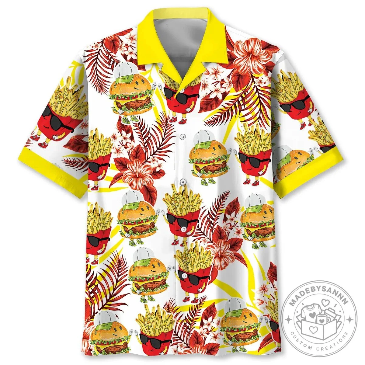 Funny Fast Food Burger and Fries Hawaiian Shirt for Men and Women