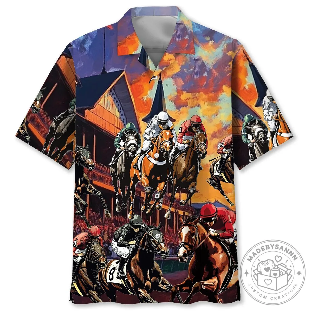 Horse Racing Racecourse Sunset Hawaiian Shirt for Men and Women