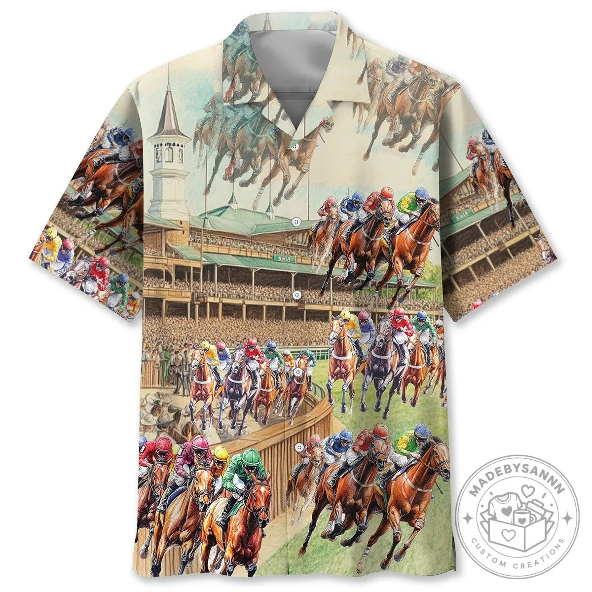 Vintage Horse Racing Stadium Hawaiian Shirt