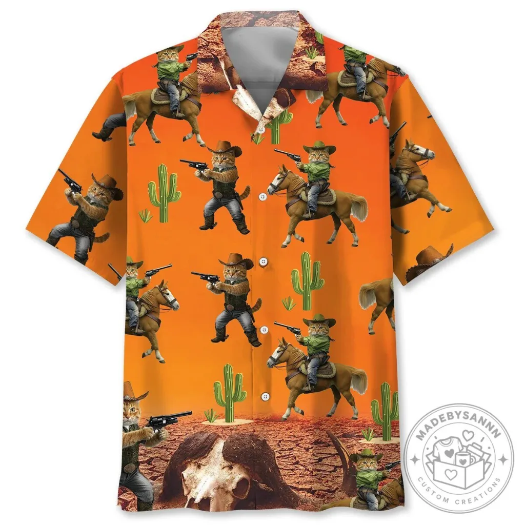 Funny Cowboy Cats Desert Adventure Hawaiian Shirt for Men Funny Cowboy Cats Desert Adventure Hawaiian Shirt for Men