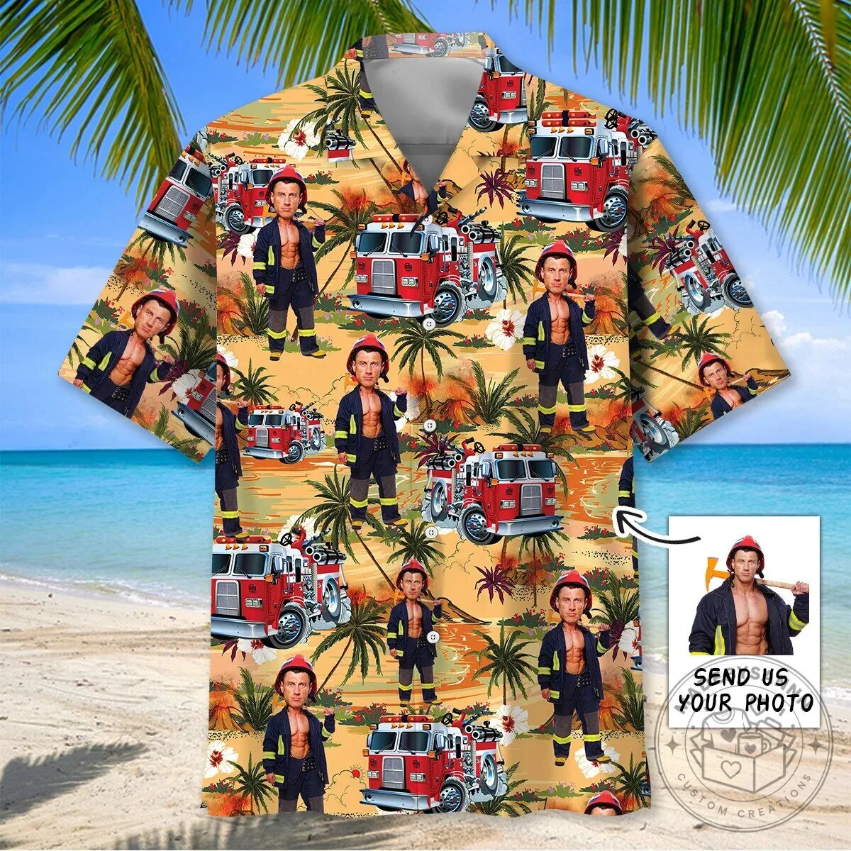 Personalized Firefighter Caricature Hawaiian Shirt with Custom Face Photo