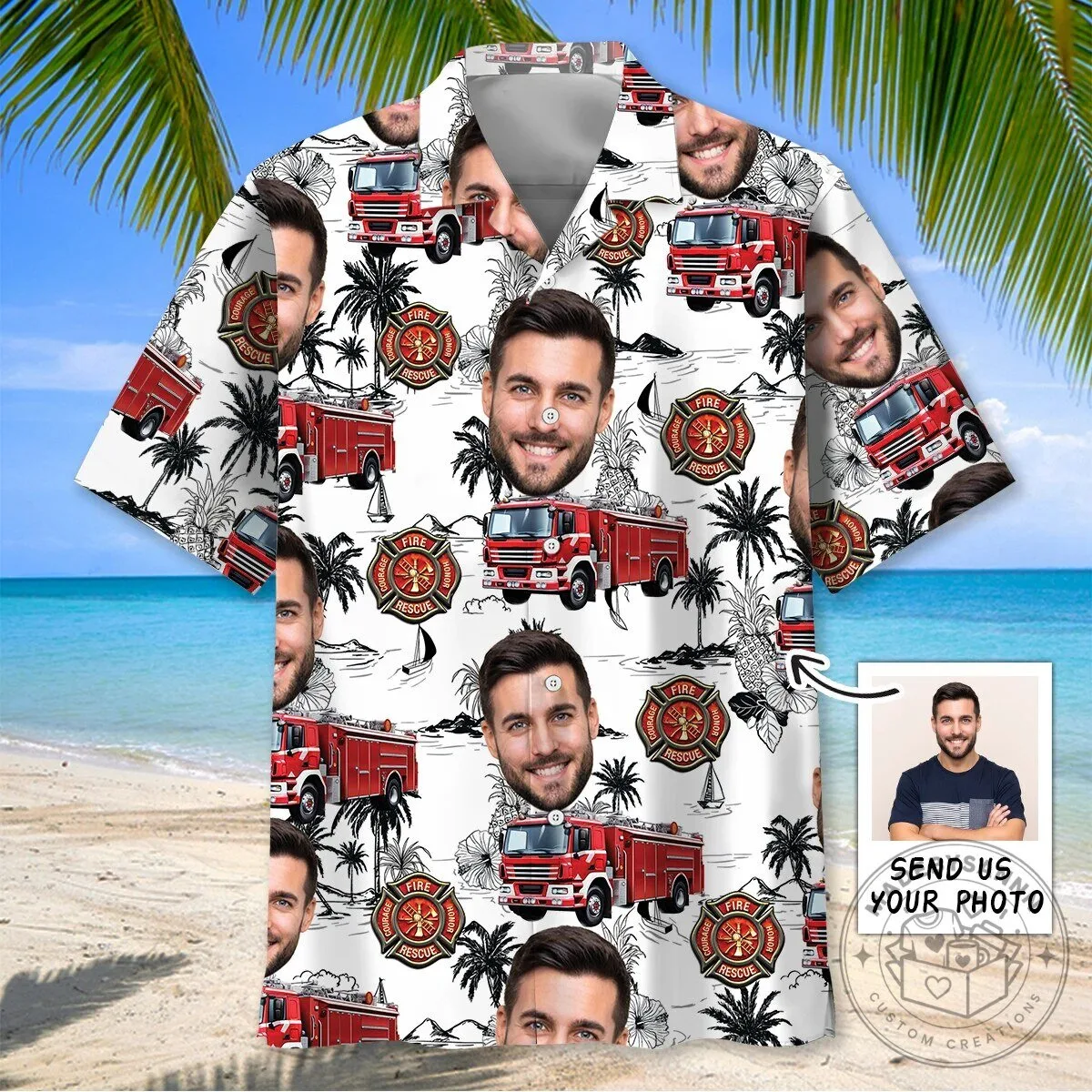 Personalized Firefighter Rescue Emblem Hawaiian Shirt