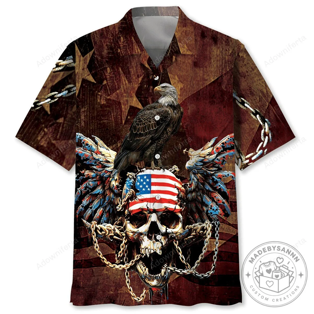American Flag Skull and Eagle Patriotic Hawaiian Shirt