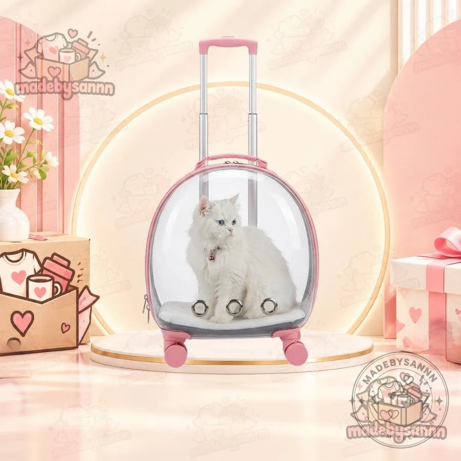 Hard Shell Rolling Pet Carrier Transparent Cat & Small Dog Travel Carrier