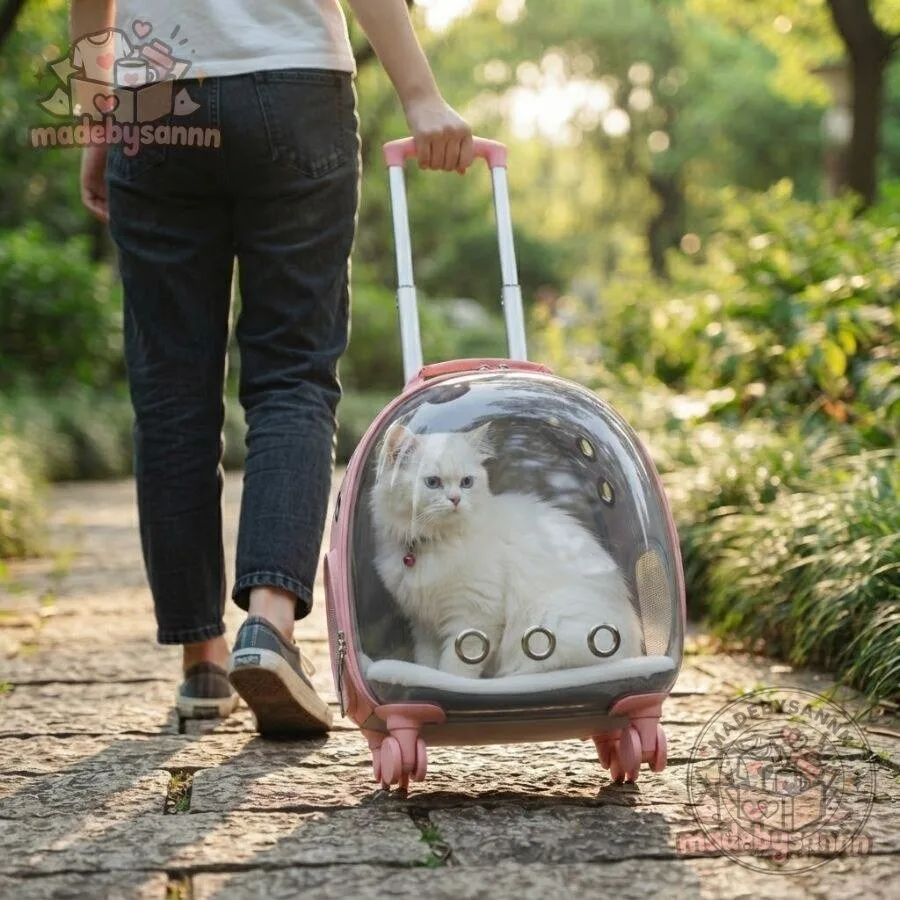 Hard Shell Rolling Pet Carrier Transparent Cat & Small Dog Travel Carrier 9 Hard Shell Rolling Pet Carrier Transparent Cat & Small Dog Travel Carrier