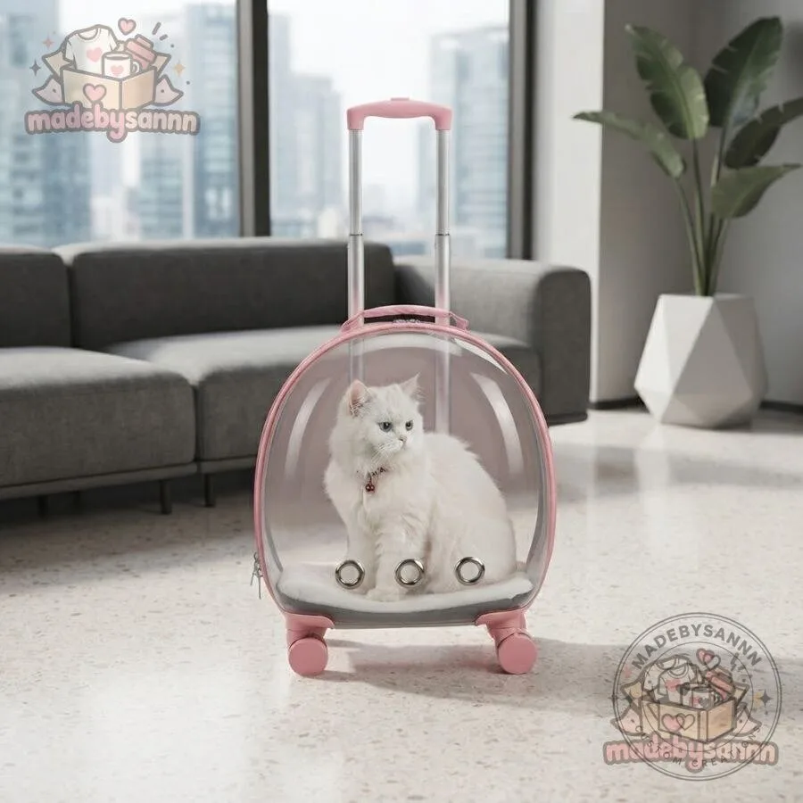 Hard Shell Rolling Pet Carrier Transparent Cat & Small Dog Travel Carrier 11 Hard Shell Rolling Pet Carrier Transparent Cat & Small Dog Travel Carrier