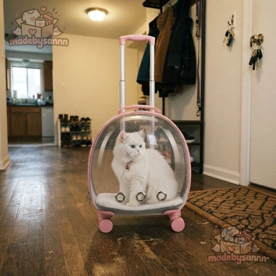 Hard Shell Rolling Pet Carrier Transparent Cat & Small Dog Travel Carrier 12 Hard Shell Rolling Pet Carrier Transparent Cat & Small Dog Travel Carrier
