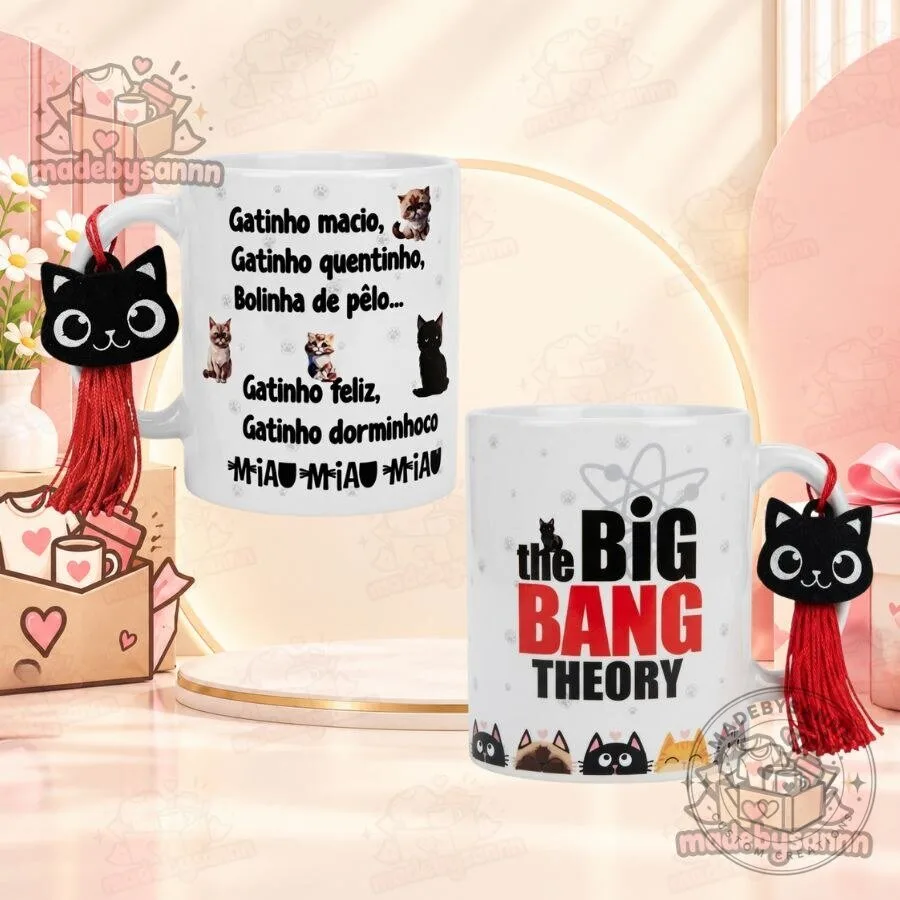 The Big Bang Theory Cat Mug with Fabric Bag & Pendant Sheldon Leonard Penny Bazinga