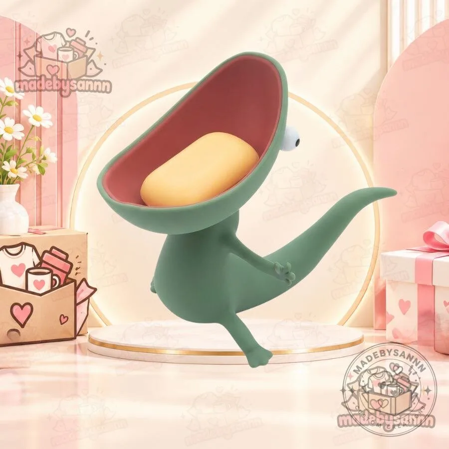 Big-Mouthed Green Lizard Soap Holder Cartoon Gecko Soap Dish & Trinket Tray