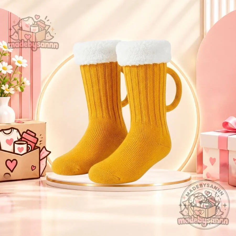 BrewSox Beer Mug Socks 3D Beer Handle Knitted Novelty Socks, Warm Winter Crew Socks