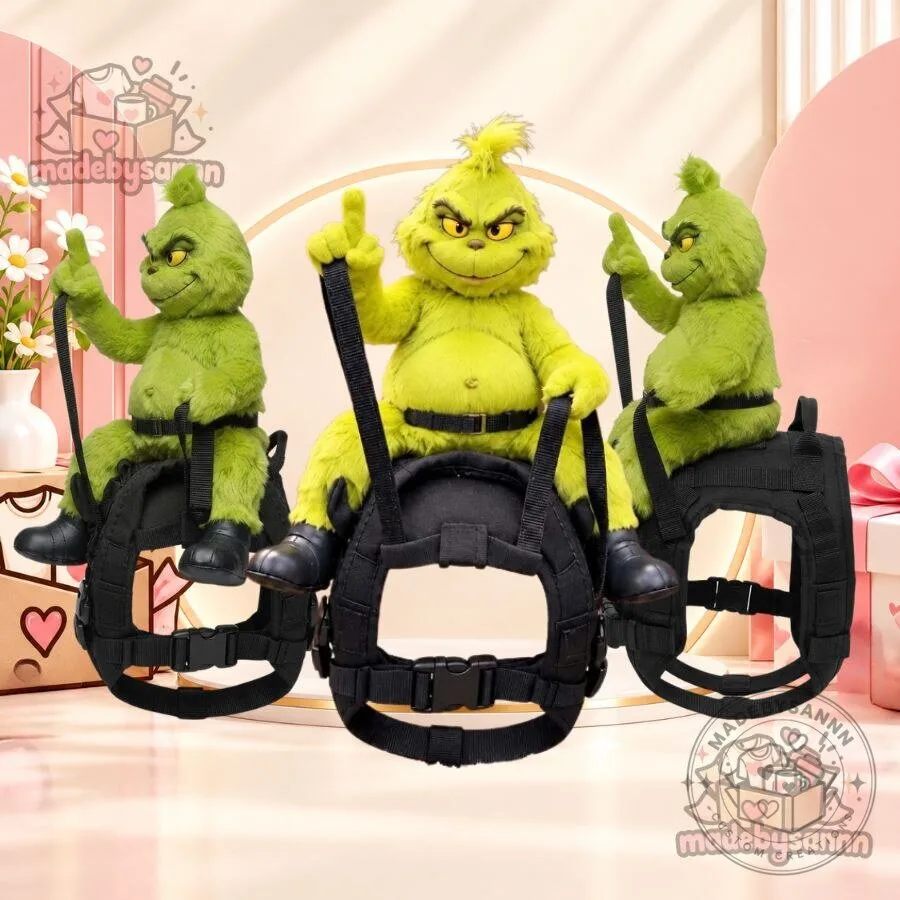 Grumpy Rider Grinch Dog Harness Costume with Middle Finger Gesture Funny Christmas Dog Outfit