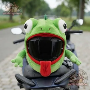 Funny Lizard Motorcycle Helmet Cover Green Gecko with Googly Eyes and Tongue