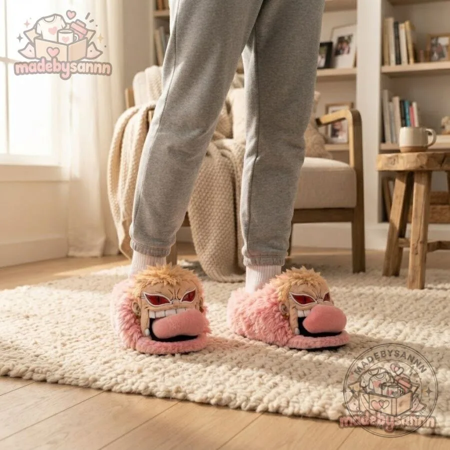 Donquixote Doflamingo Plush Slippers Pink Fluffy One Piece House Slippers