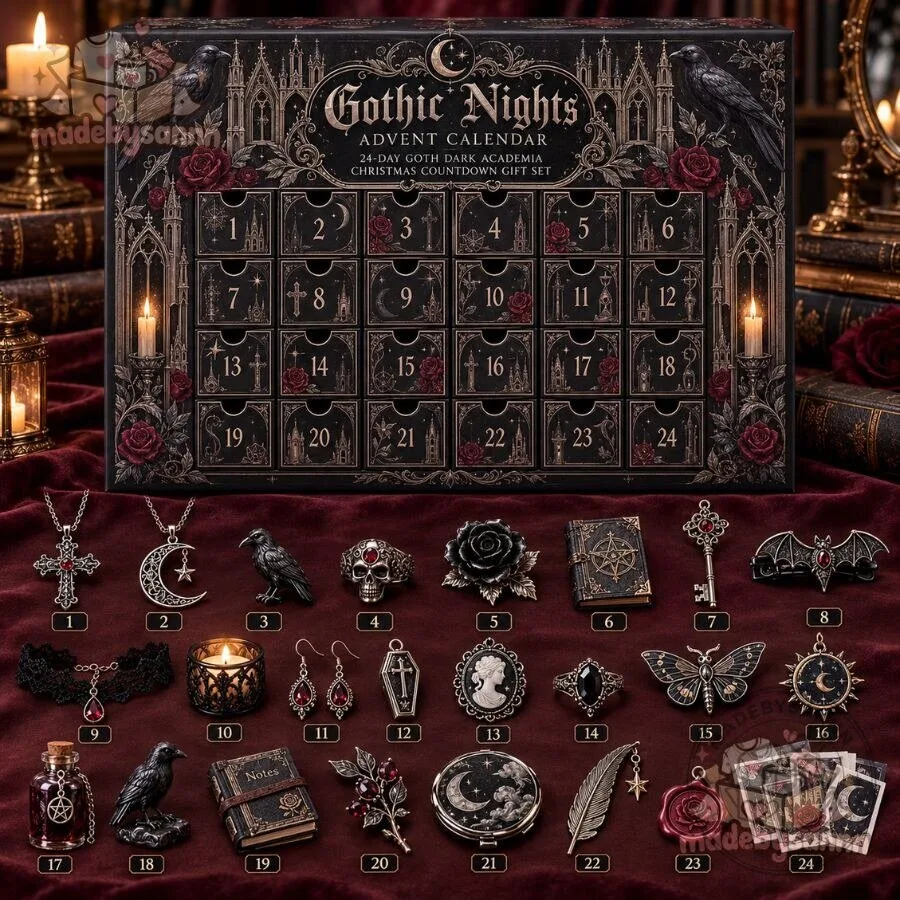 Gothic Nights Advent Calendar 24-Day Goth Dark Academia Christmas Countdown Gift Set